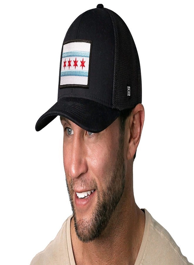 HAKA Chicago Flag Black Trucker Hat - Chicago Mesh Snapback Cap for Men, & Women Golf Baseball Dad Hat - Image 3